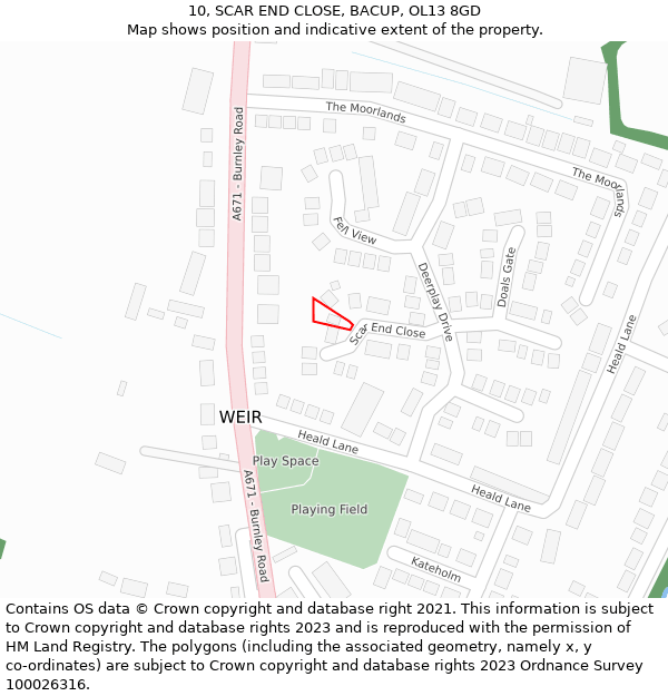 10, SCAR END CLOSE, BACUP, OL13 8GD: Location map and indicative extent of plot