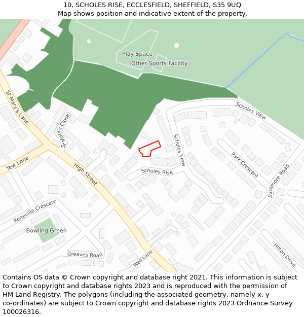 10, SCHOLES RISE, ECCLESFIELD, SHEFFIELD, S35 9UQ: Location map and indicative extent of plot