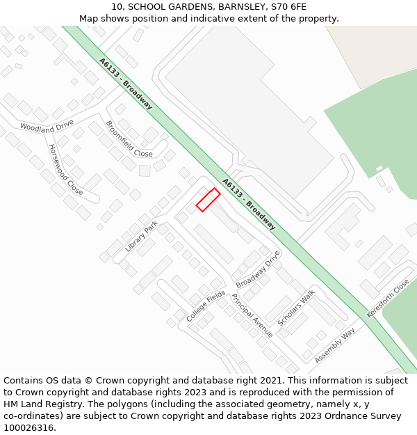 10, SCHOOL GARDENS, BARNSLEY, S70 6FE: Location map and indicative extent of plot