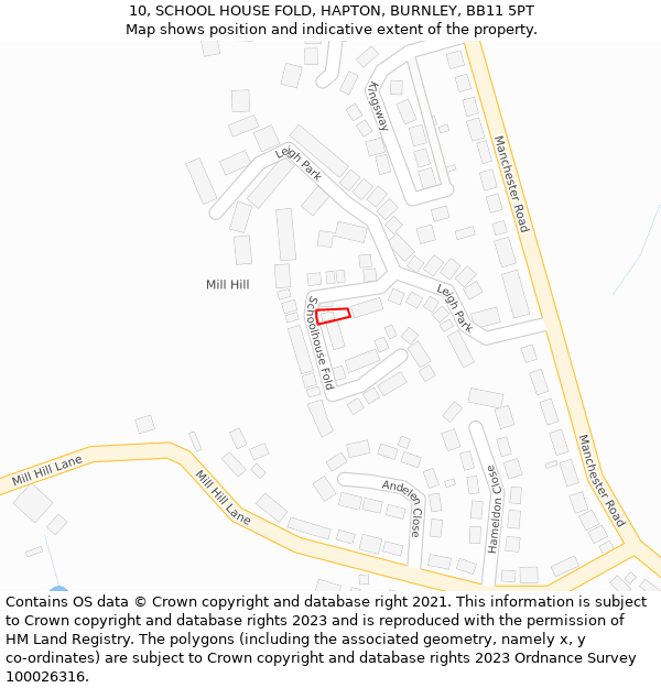 10, SCHOOL HOUSE FOLD, HAPTON, BURNLEY, BB11 5PT: Location map and indicative extent of plot