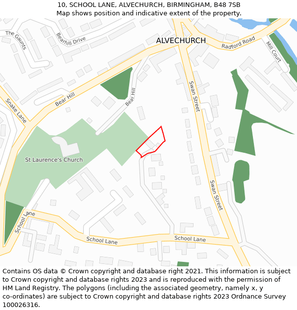 10, SCHOOL LANE, ALVECHURCH, BIRMINGHAM, B48 7SB: Location map and indicative extent of plot