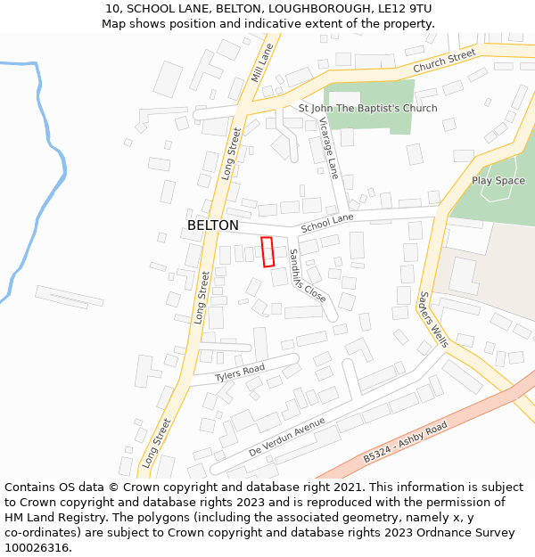 10, SCHOOL LANE, BELTON, LOUGHBOROUGH, LE12 9TU: Location map and indicative extent of plot