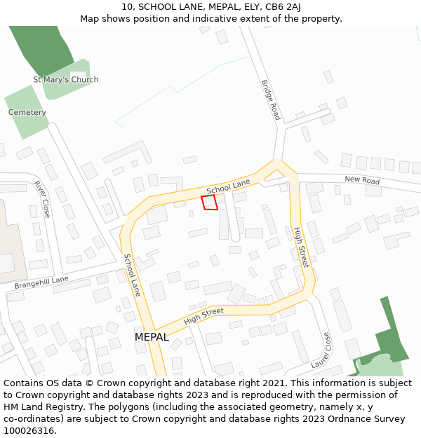 10, SCHOOL LANE, MEPAL, ELY, CB6 2AJ: Location map and indicative extent of plot