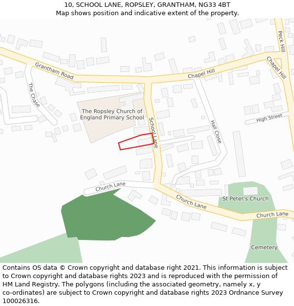 10, SCHOOL LANE, ROPSLEY, GRANTHAM, NG33 4BT: Location map and indicative extent of plot