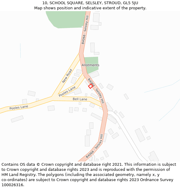 10, SCHOOL SQUARE, SELSLEY, STROUD, GL5 5JU: Location map and indicative extent of plot