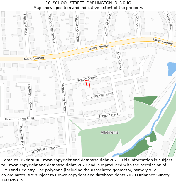 10, SCHOOL STREET, DARLINGTON, DL3 0UG: Location map and indicative extent of plot