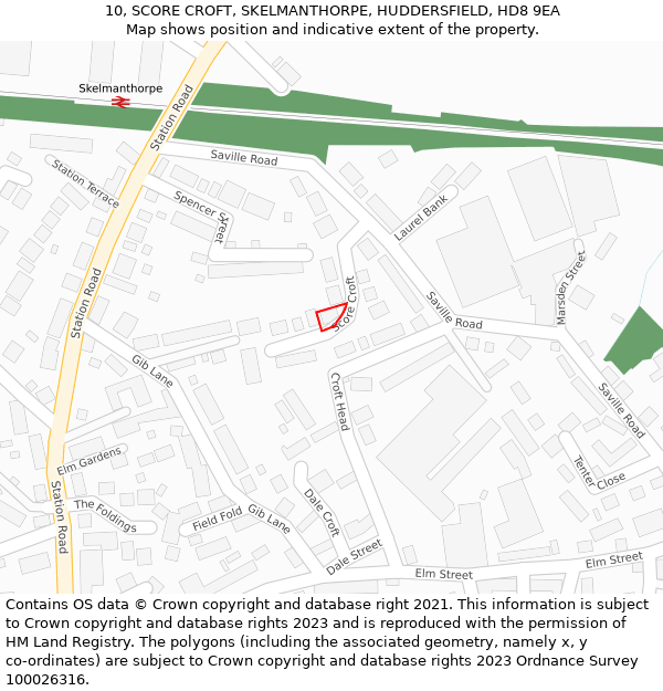 10, SCORE CROFT, SKELMANTHORPE, HUDDERSFIELD, HD8 9EA: Location map and indicative extent of plot