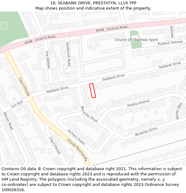 10, SEABANK DRIVE, PRESTATYN, LL19 7PP: Location map and indicative extent of plot