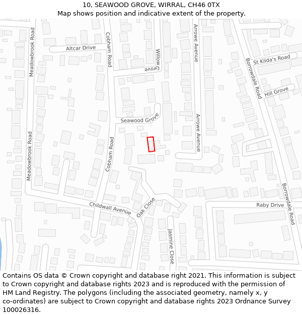 10, SEAWOOD GROVE, WIRRAL, CH46 0TX: Location map and indicative extent of plot