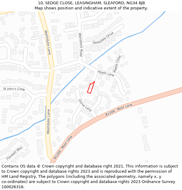 10, SEDGE CLOSE, LEASINGHAM, SLEAFORD, NG34 8JB: Location map and indicative extent of plot