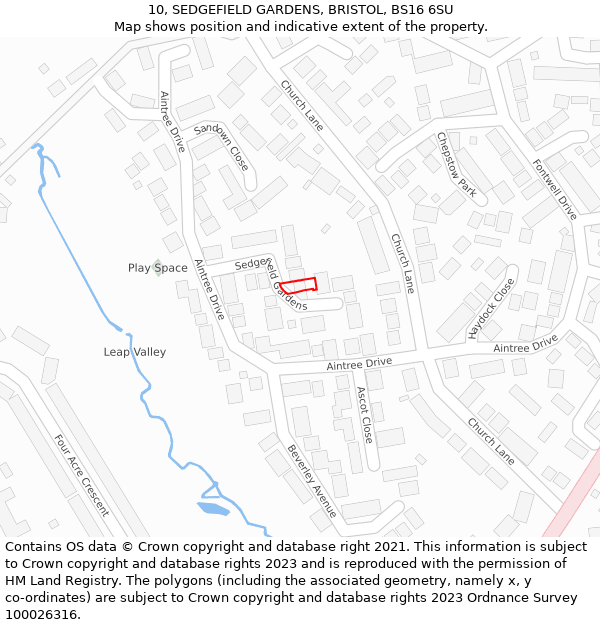 10, SEDGEFIELD GARDENS, BRISTOL, BS16 6SU: Location map and indicative extent of plot