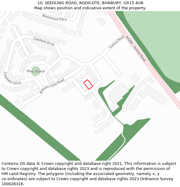 10, SEEDLING ROAD, BODICOTE, BANBURY, OX15 4UB: Location map and indicative extent of plot