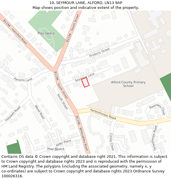 10, SEYMOUR LANE, ALFORD, LN13 9AP: Location map and indicative extent of plot