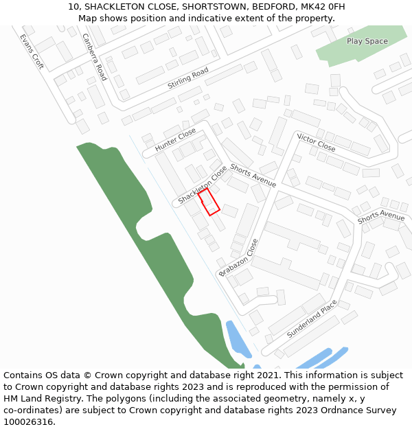 10, SHACKLETON CLOSE, SHORTSTOWN, BEDFORD, MK42 0FH: Location map and indicative extent of plot