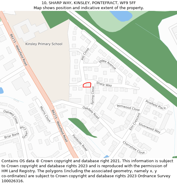 10, SHARP WAY, KINSLEY, PONTEFRACT, WF9 5FF: Location map and indicative extent of plot