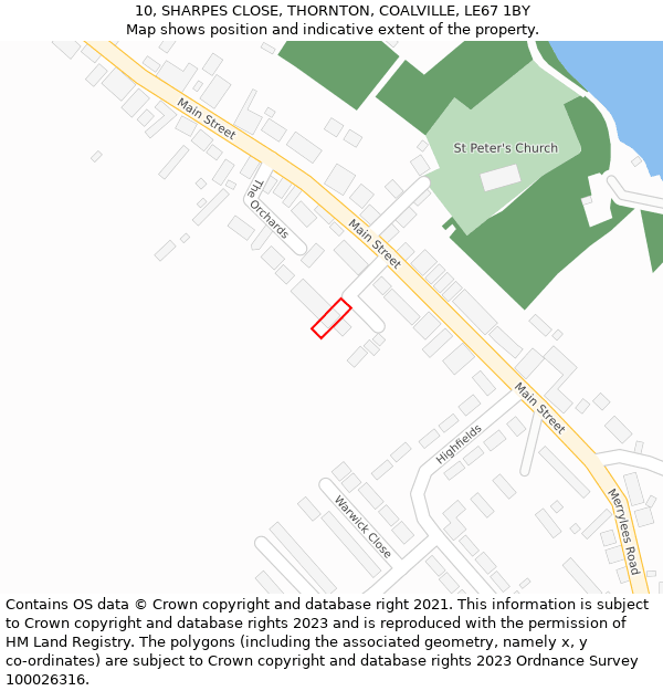 10, SHARPES CLOSE, THORNTON, COALVILLE, LE67 1BY: Location map and indicative extent of plot