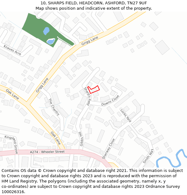 10, SHARPS FIELD, HEADCORN, ASHFORD, TN27 9UF: Location map and indicative extent of plot