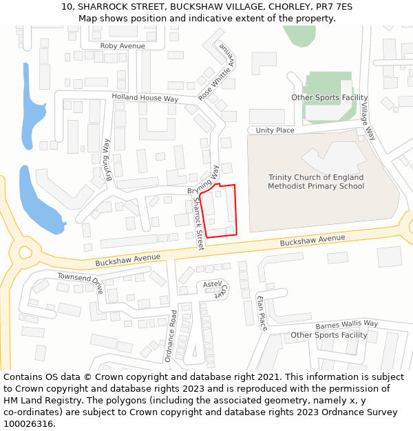 10, SHARROCK STREET, BUCKSHAW VILLAGE, CHORLEY, PR7 7ES: Location map and indicative extent of plot