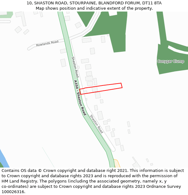 10, SHASTON ROAD, STOURPAINE, BLANDFORD FORUM, DT11 8TA: Location map and indicative extent of plot