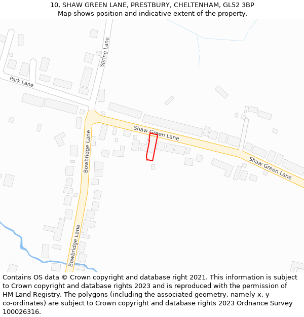 10, SHAW GREEN LANE, PRESTBURY, CHELTENHAM, GL52 3BP: Location map and indicative extent of plot