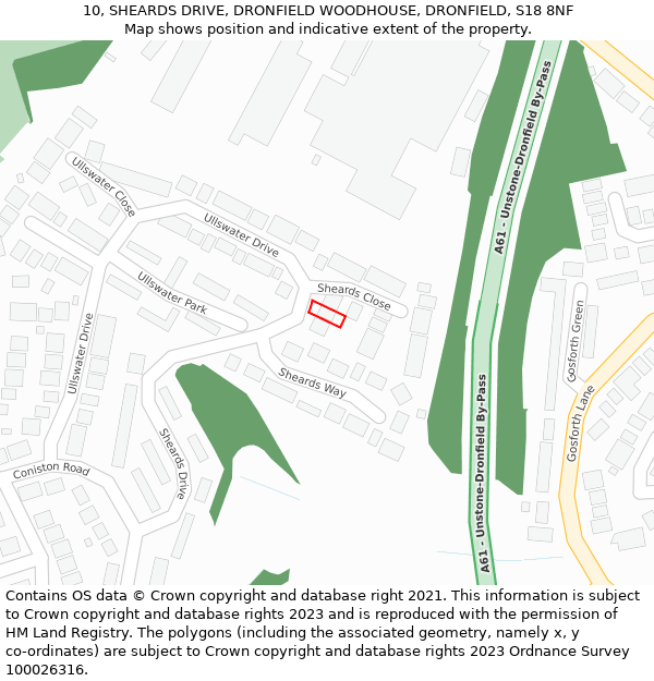10, SHEARDS DRIVE, DRONFIELD WOODHOUSE, DRONFIELD, S18 8NF: Location map and indicative extent of plot