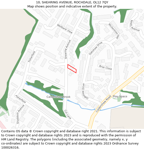 10, SHEARING AVENUE, ROCHDALE, OL12 7QY: Location map and indicative extent of plot