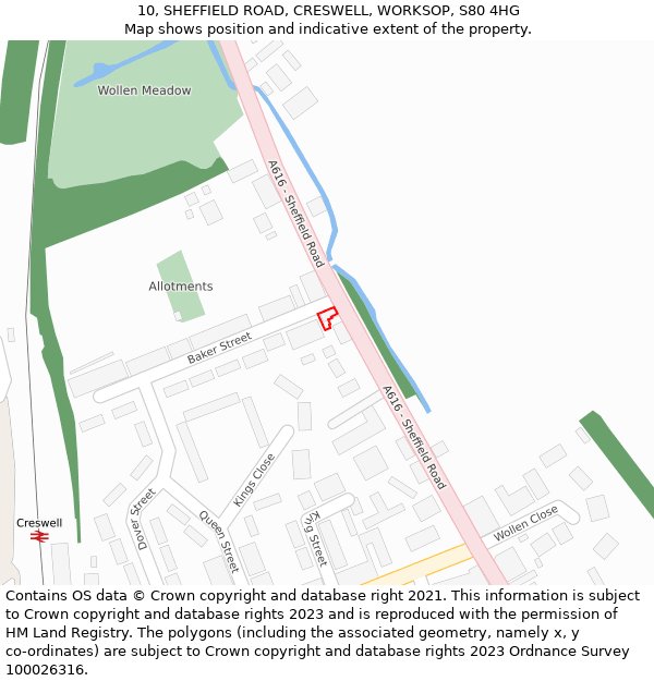 10, SHEFFIELD ROAD, CRESWELL, WORKSOP, S80 4HG: Location map and indicative extent of plot