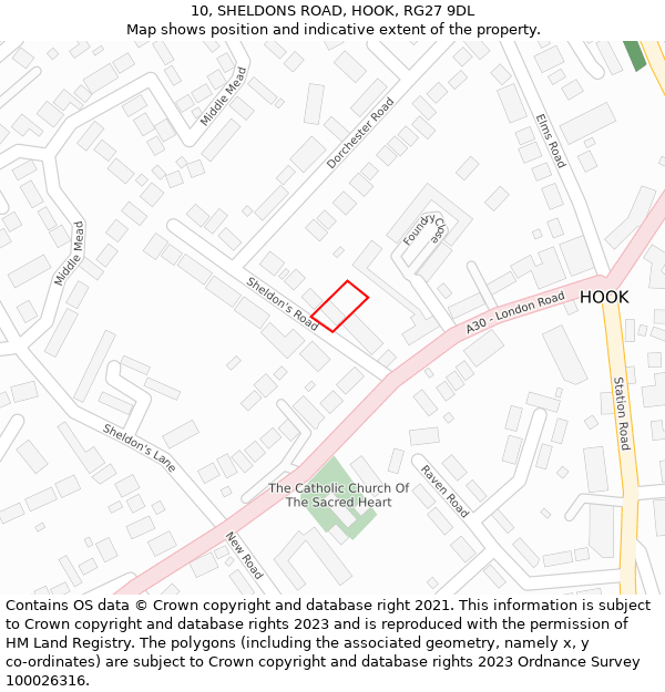 10, SHELDONS ROAD, HOOK, RG27 9DL: Location map and indicative extent of plot