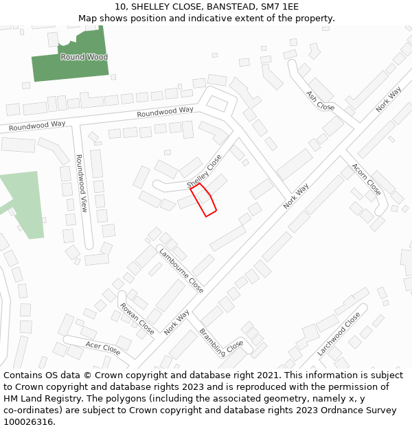 10, SHELLEY CLOSE, BANSTEAD, SM7 1EE: Location map and indicative extent of plot