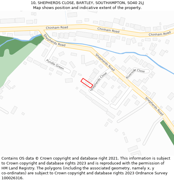 10, SHEPHERDS CLOSE, BARTLEY, SOUTHAMPTON, SO40 2LJ: Location map and indicative extent of plot