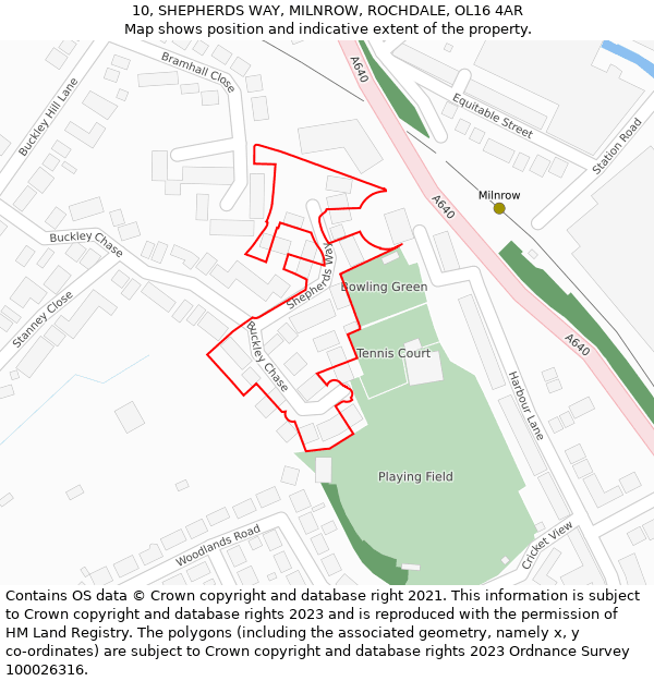 10, SHEPHERDS WAY, MILNROW, ROCHDALE, OL16 4AR: Location map and indicative extent of plot