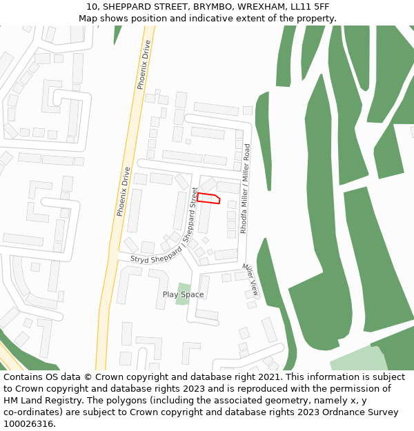 10, SHEPPARD STREET, BRYMBO, WREXHAM, LL11 5FF: Location map and indicative extent of plot