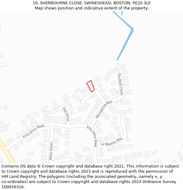 10, SHERBOURNE CLOSE, SWINESHEAD, BOSTON, PE20 3LE: Location map and indicative extent of plot