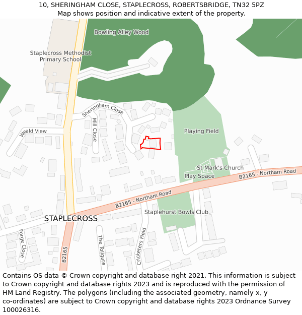 10, SHERINGHAM CLOSE, STAPLECROSS, ROBERTSBRIDGE, TN32 5PZ: Location map and indicative extent of plot