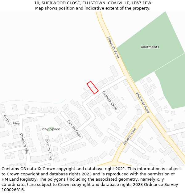 10, SHERWOOD CLOSE, ELLISTOWN, COALVILLE, LE67 1EW: Location map and indicative extent of plot