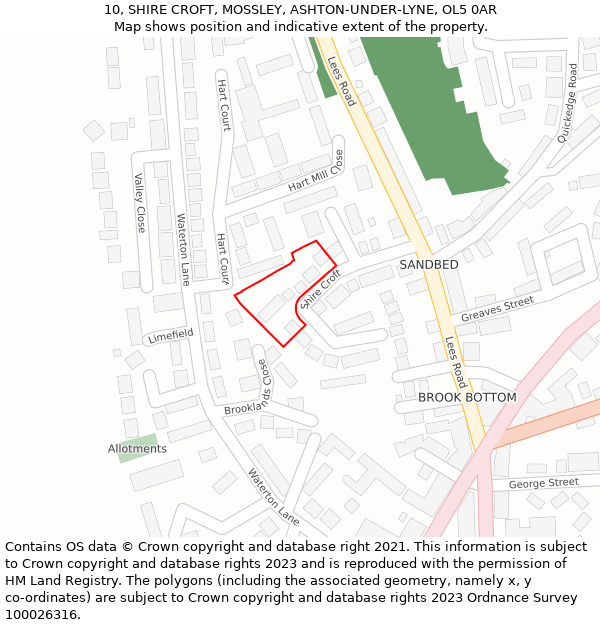 10, SHIRE CROFT, MOSSLEY, ASHTON-UNDER-LYNE, OL5 0AR: Location map and indicative extent of plot