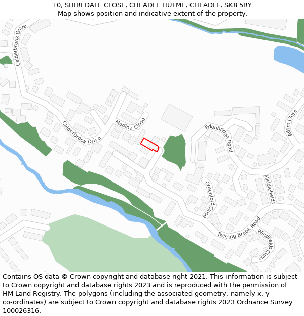 10, SHIREDALE CLOSE, CHEADLE HULME, CHEADLE, SK8 5RY: Location map and indicative extent of plot