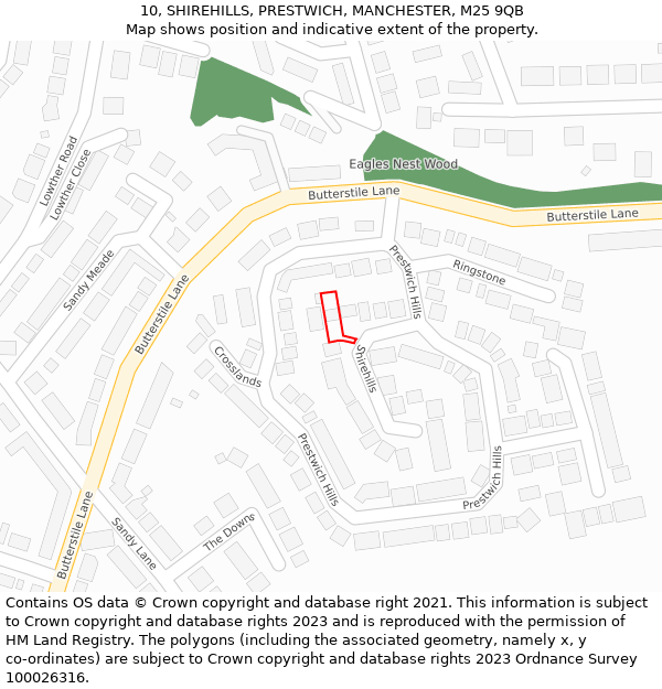 10, SHIREHILLS, PRESTWICH, MANCHESTER, M25 9QB: Location map and indicative extent of plot
