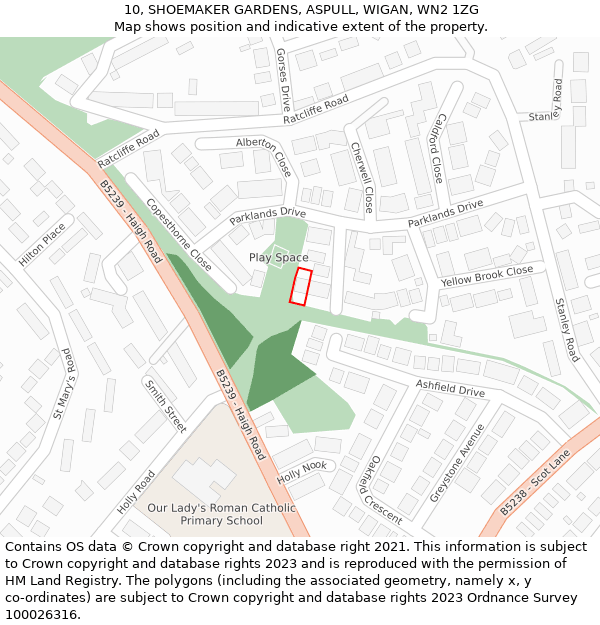 10, SHOEMAKER GARDENS, ASPULL, WIGAN, WN2 1ZG: Location map and indicative extent of plot