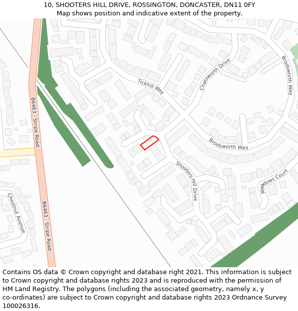 10, SHOOTERS HILL DRIVE, ROSSINGTON, DONCASTER, DN11 0FY: Location map and indicative extent of plot