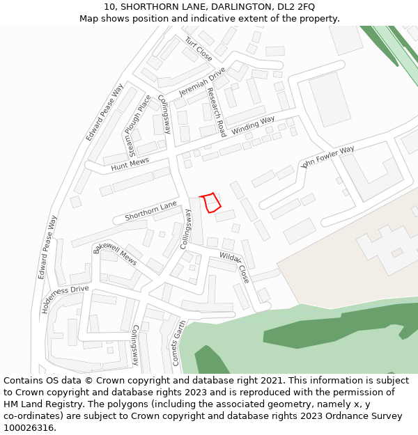 10, SHORTHORN LANE, DARLINGTON, DL2 2FQ: Location map and indicative extent of plot