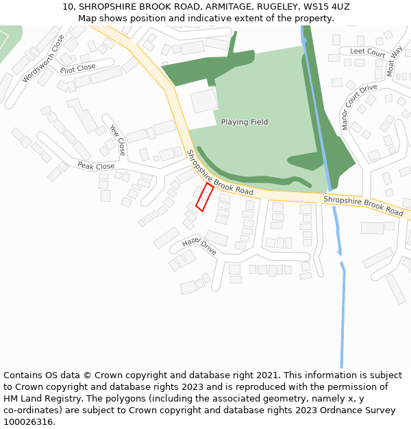10, SHROPSHIRE BROOK ROAD, ARMITAGE, RUGELEY, WS15 4UZ: Location map and indicative extent of plot