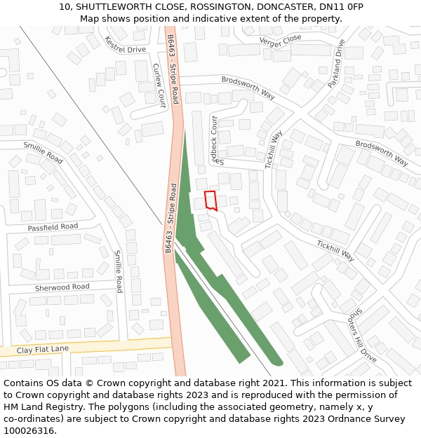 10, SHUTTLEWORTH CLOSE, ROSSINGTON, DONCASTER, DN11 0FP: Location map and indicative extent of plot