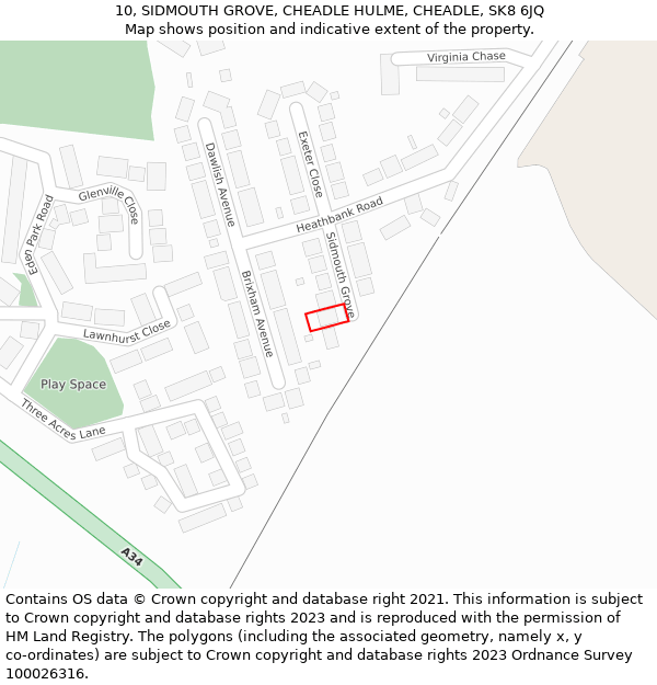 10, SIDMOUTH GROVE, CHEADLE HULME, CHEADLE, SK8 6JQ: Location map and indicative extent of plot