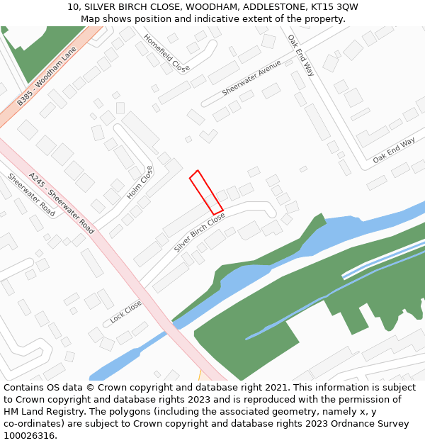 10, SILVER BIRCH CLOSE, WOODHAM, ADDLESTONE, KT15 3QW: Location map and indicative extent of plot