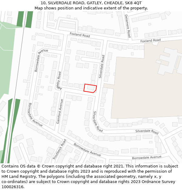 10, SILVERDALE ROAD, GATLEY, CHEADLE, SK8 4QT: Location map and indicative extent of plot