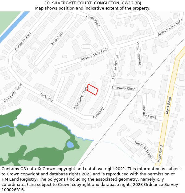 10, SILVERGATE COURT, CONGLETON, CW12 3BJ: Location map and indicative extent of plot