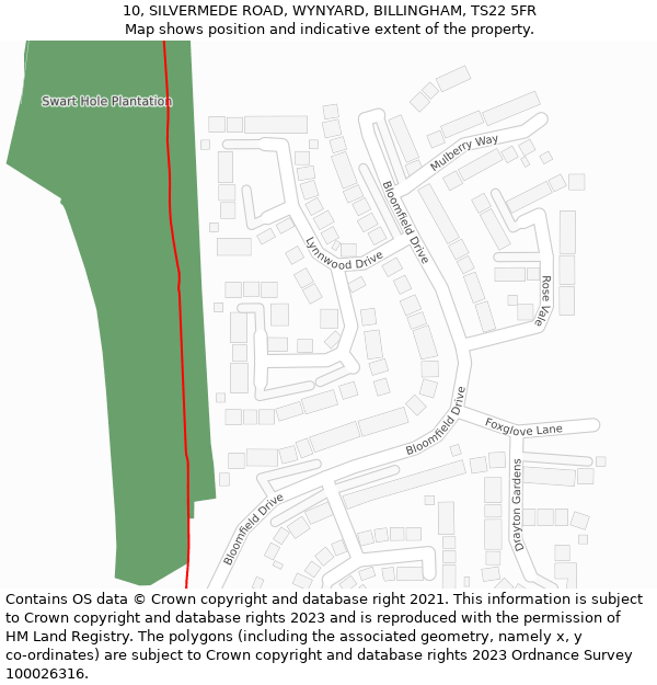 10, SILVERMEDE ROAD, WYNYARD, BILLINGHAM, TS22 5FR: Location map and indicative extent of plot