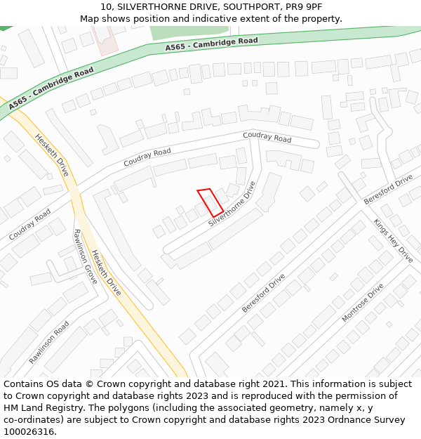 10, SILVERTHORNE DRIVE, SOUTHPORT, PR9 9PF: Location map and indicative extent of plot