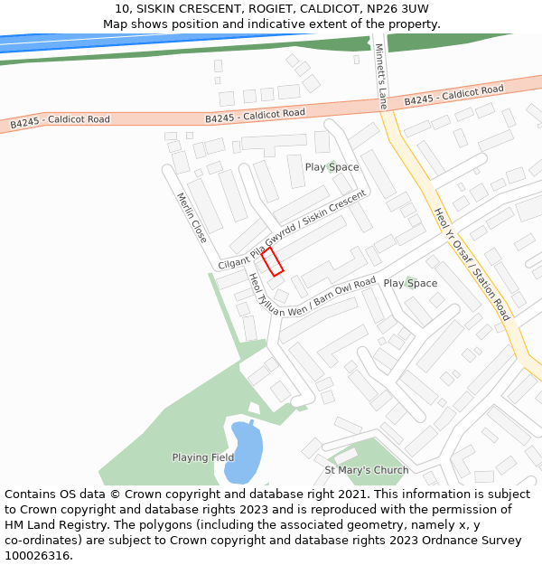 10, SISKIN CRESCENT, ROGIET, CALDICOT, NP26 3UW: Location map and indicative extent of plot